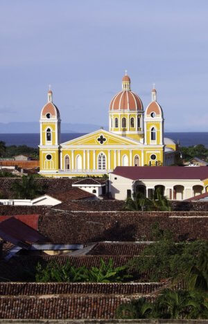 Granada Nicaragua rooftops and church from above