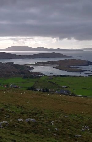 View along the Ring of Kerry in Ireland on a stormy Irish day. 