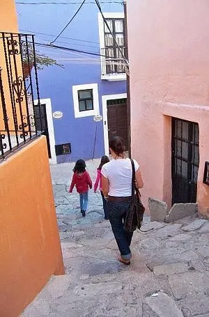 Walking the pedestrian streets of hilly Guanajuato, Mexico while living abroad.