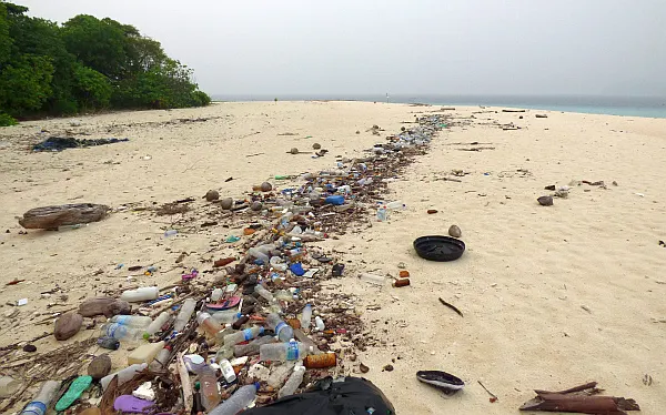 bottled water garbage on beach