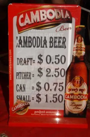 dollar prices Cambodia, including bargain beer