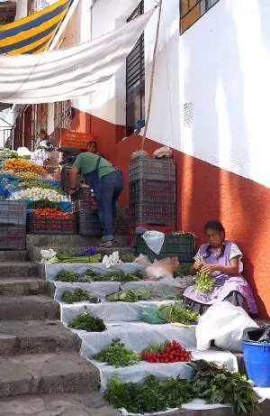 market stall in Cuetzalan, Puebla state of Mexico, where vegetables are less than a dollar a kilo