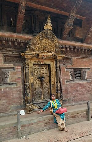 One of the many historic Newari carved doorways in Patan, one of the UNESCO World Heritage sites in the Kathmandu Valley, Nepal