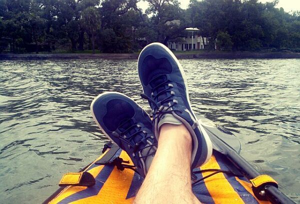 water shoes on a kayak