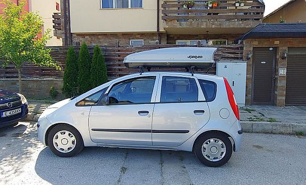 small European car with ski rack